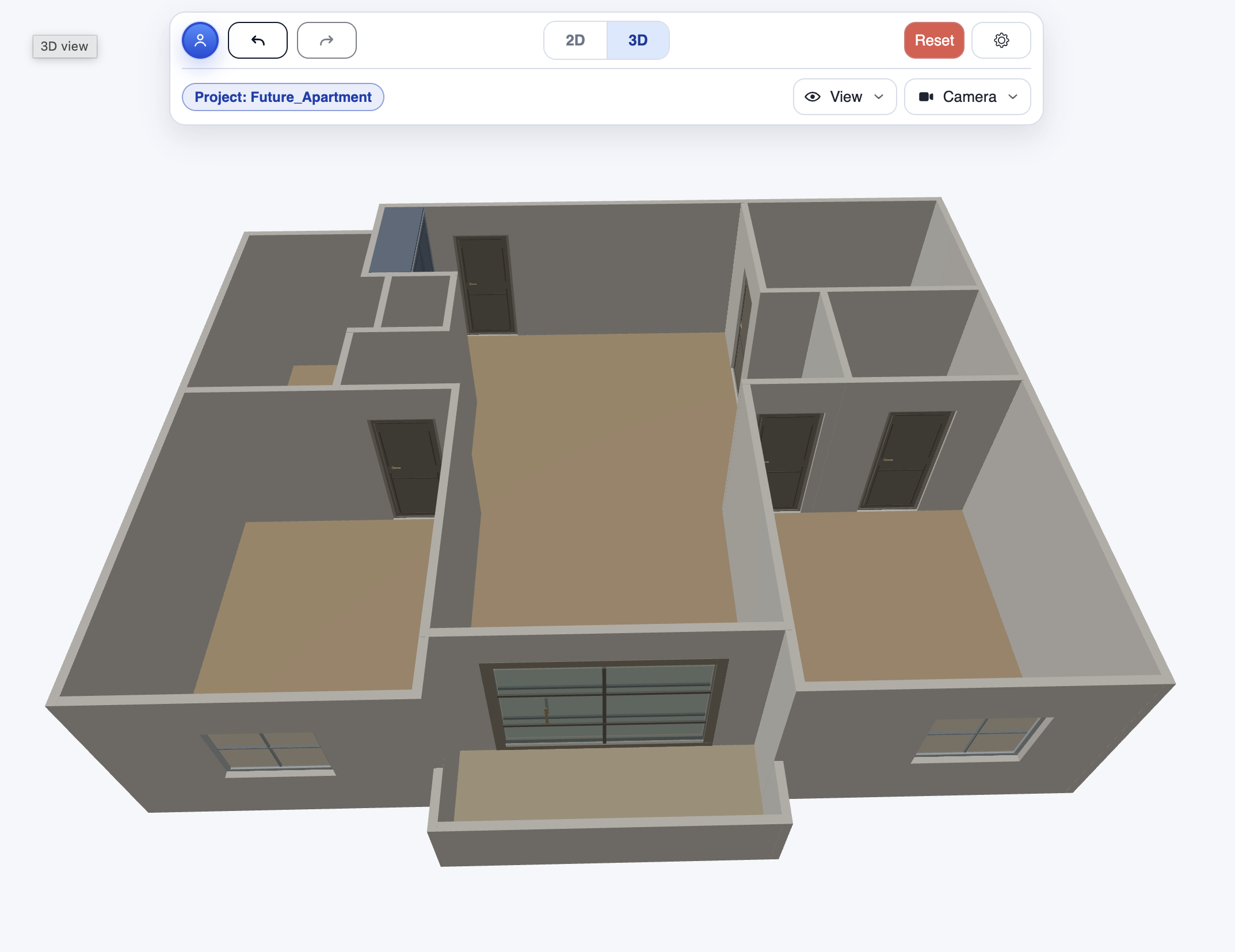 Apercu 3D CozyPlan du plan corrige depuis l'angle terrasse.